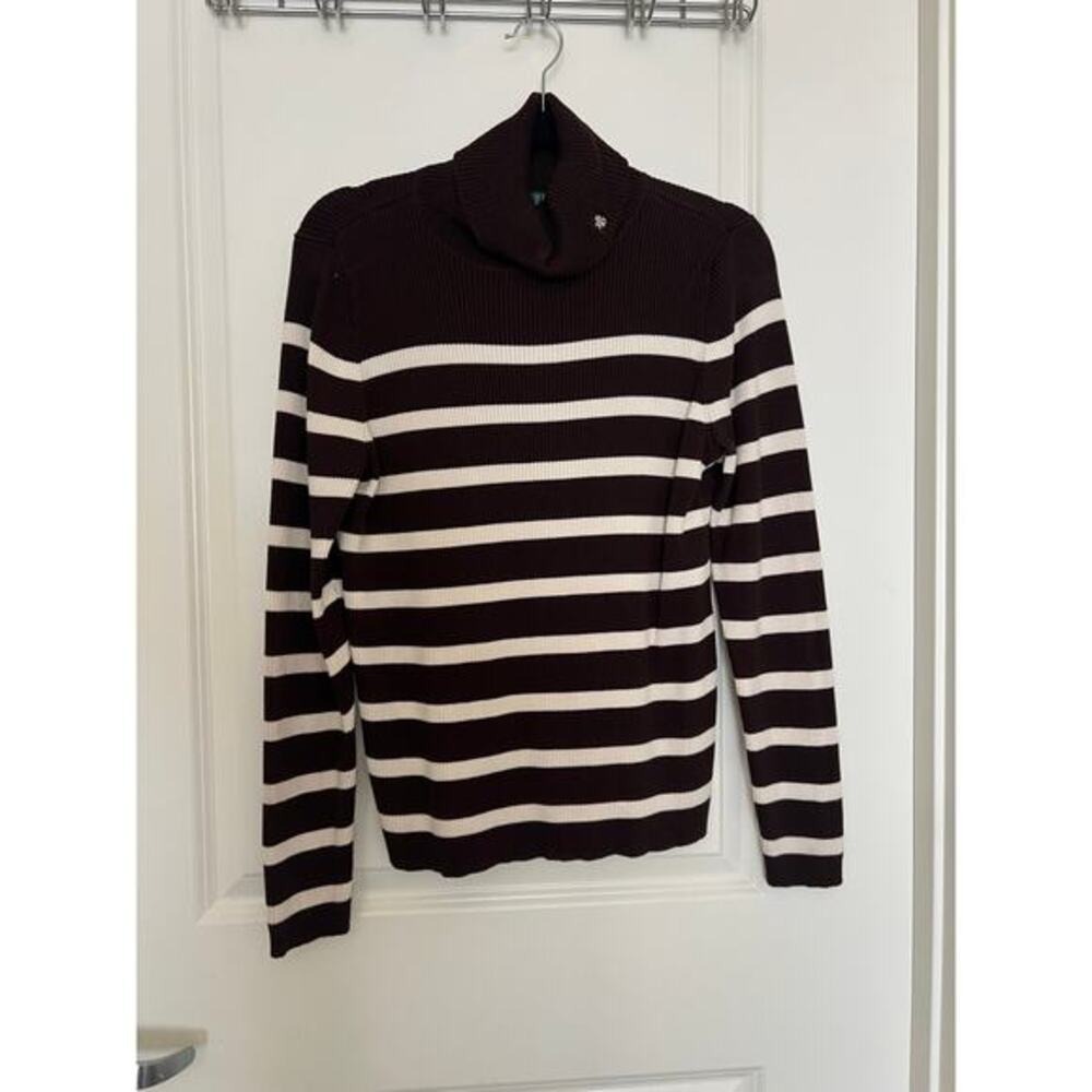 Ralph Lauren brown striped turtleneck sweater top large‎